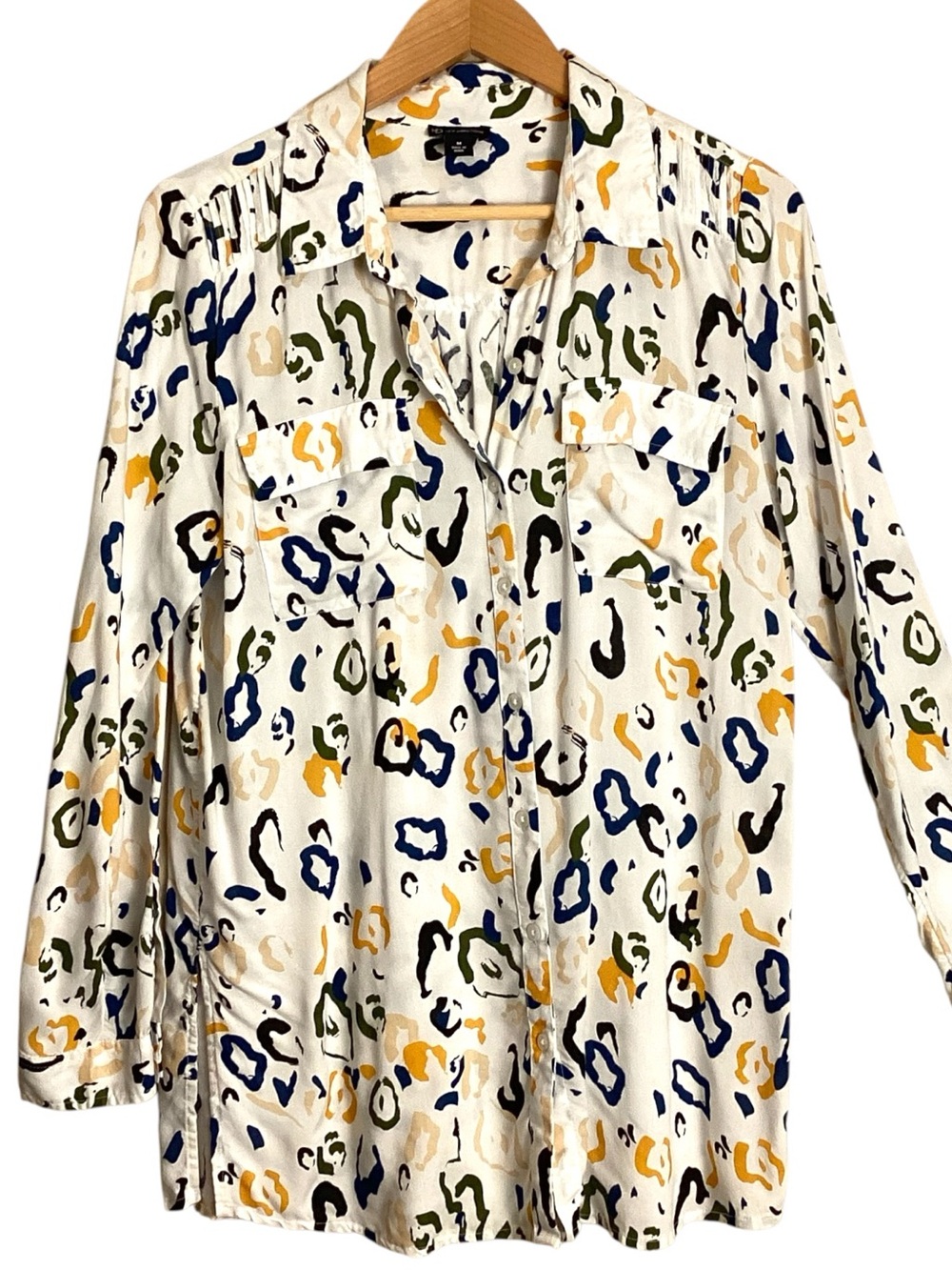 New Directions Abstract Print Utility Blouse Tunic Top Rayon Medium